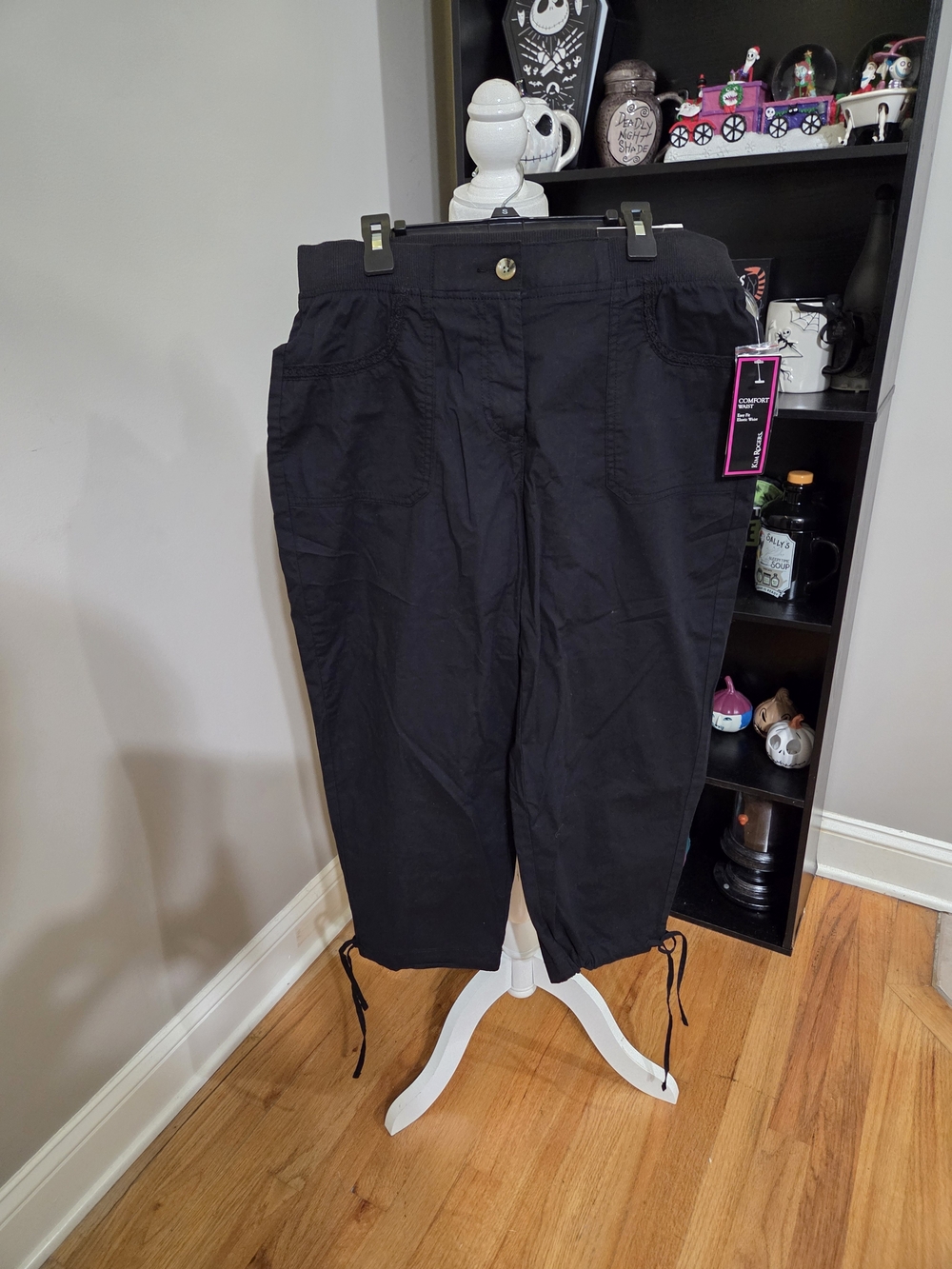 Kim Rogers Black Cargo Capri Pants with Drawstring Hem
